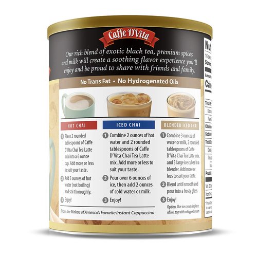 Caffe D’Vita Spiced Chai Latte Mix - Chai Tea Latte Powder Mix, Gluten Free, Chai Tea Powder, No Cholesterol, No Hydrogenated Oils, No Trans Fat, Spiced Chai Latte Powder Mix - 1 Lb Can, 6-Pack