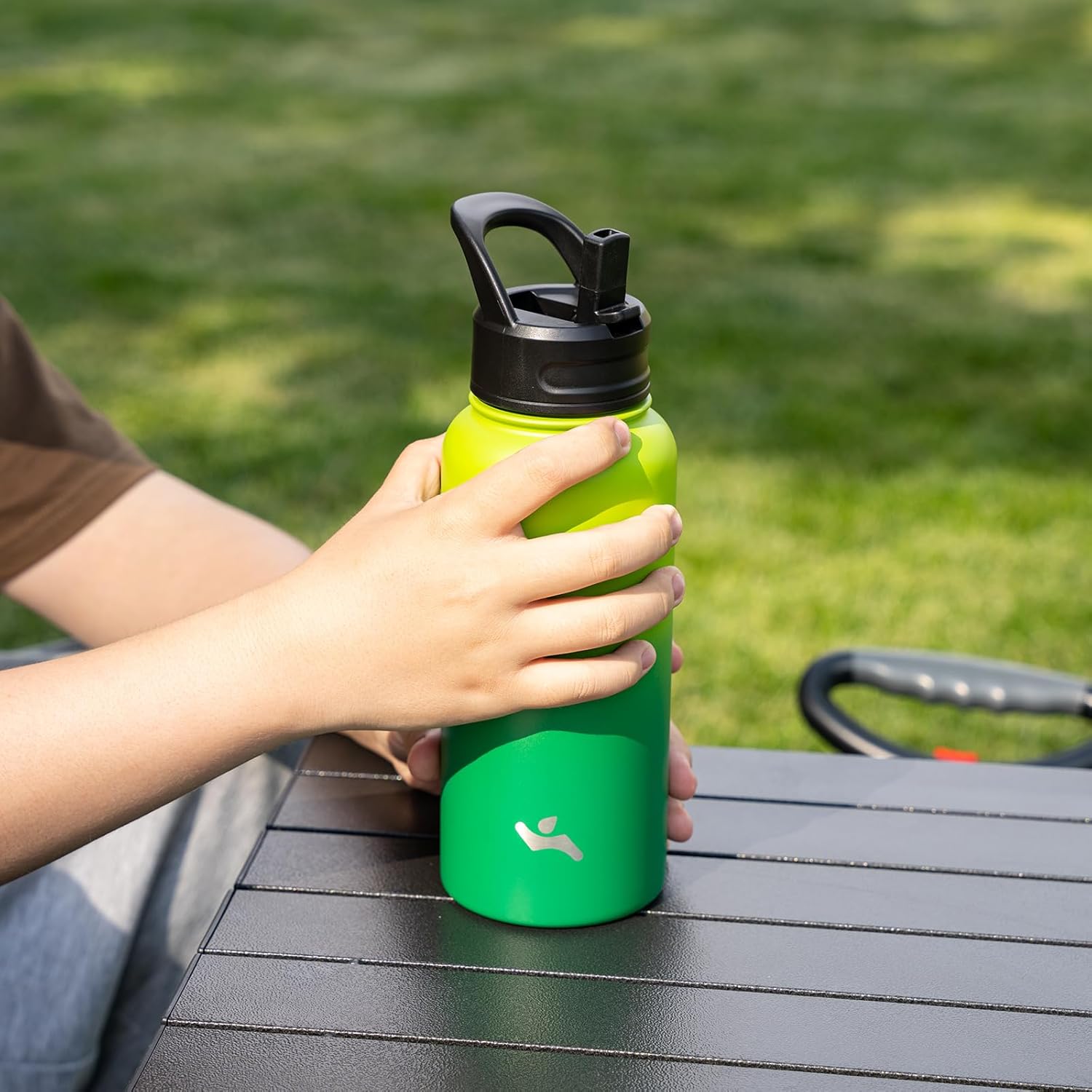 Skiennix 18 oz Insulated Stainless Steel Water Bottle - Durable Sport Bottle with 3 Lids | Bamboo Grove