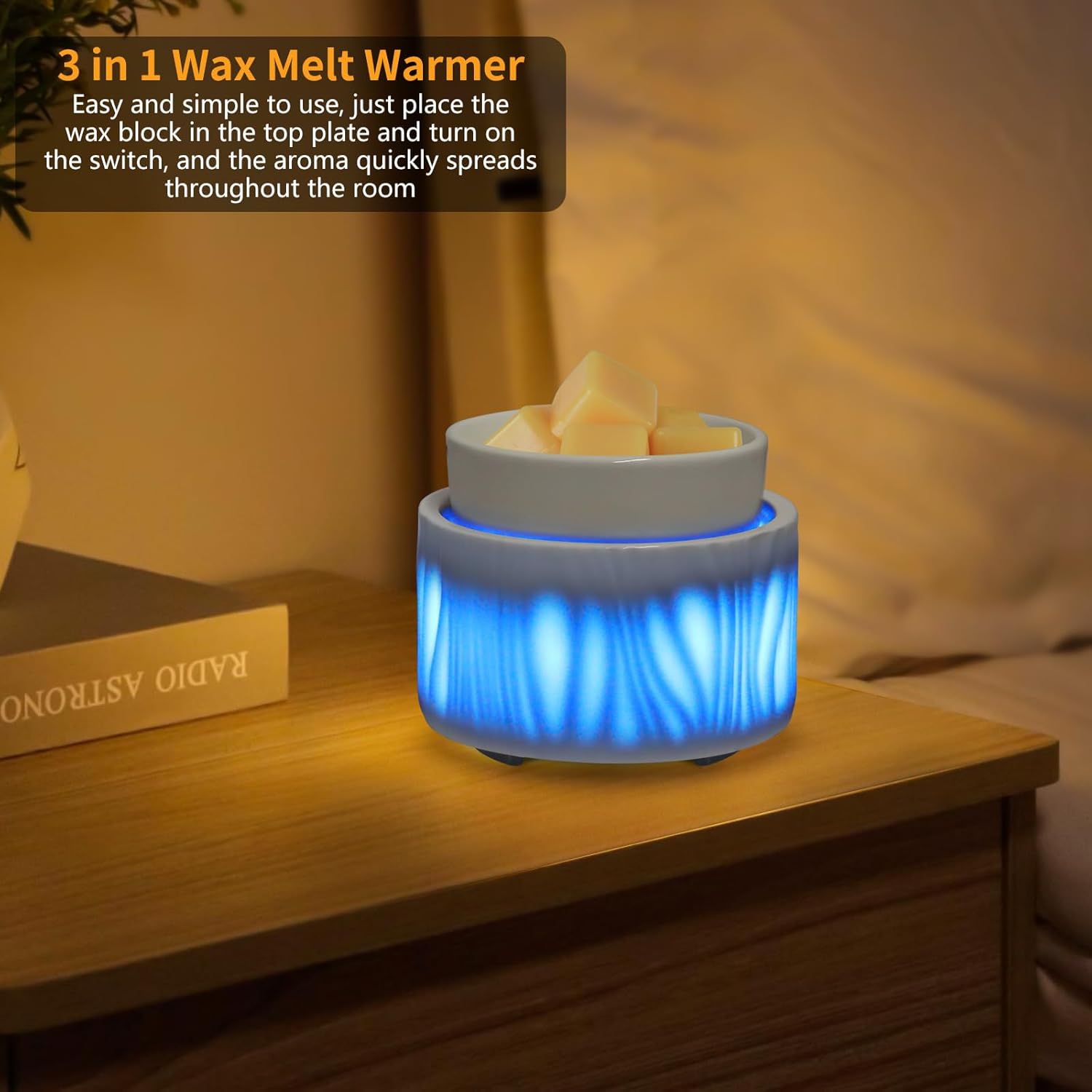 Skiennix Ceramic Wax Melt Warmer - 3-in-1 Electric Fragrance Candle Burner with 7-Color LED Light | Perfect Gift for Home or Office