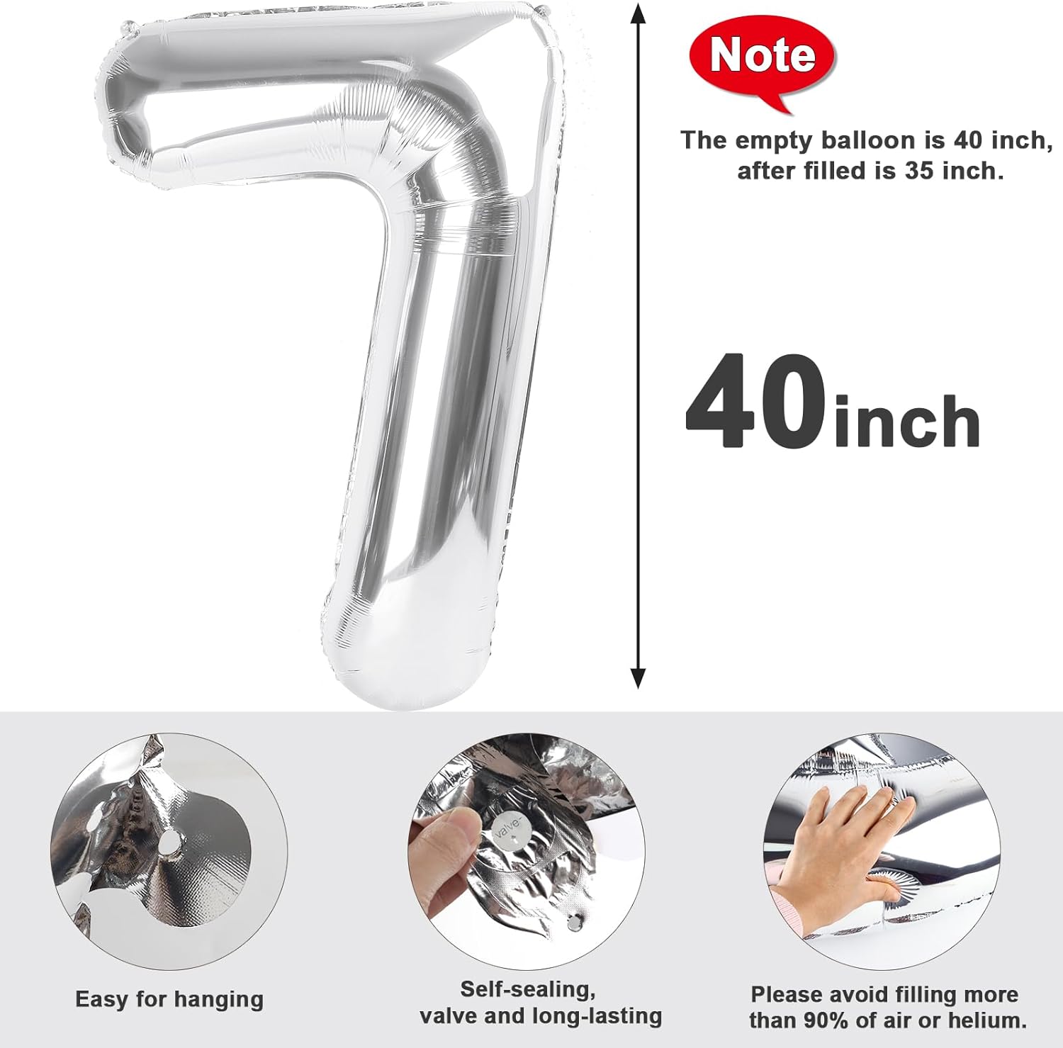 Number 7 Balloon by [Brand Name] - 40 Inch Silver Birthday Decor for 7th, 17th, 27th, and 70th Celebrations