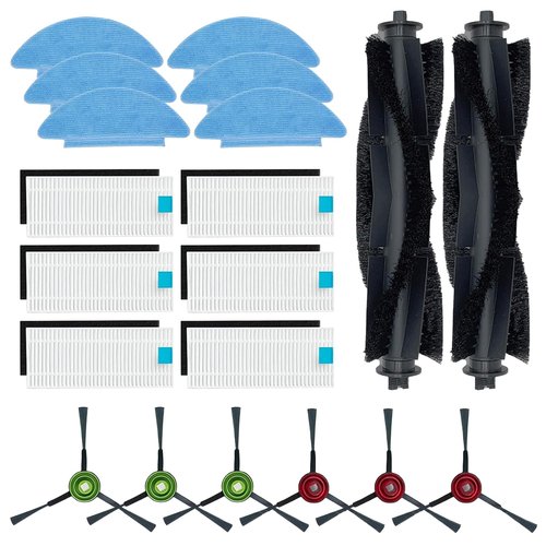 20 Pack Replacement Parts Compatible with Tikom L9000, L8000, Lubluelu SL60D, Laresar L6 Nex, Honiture Q6 SE Robot Vacuum Cleaner Accessories, 2 Main Brush, 6 Side Brush, 6 Hepa Filter, 6 Mop Pad