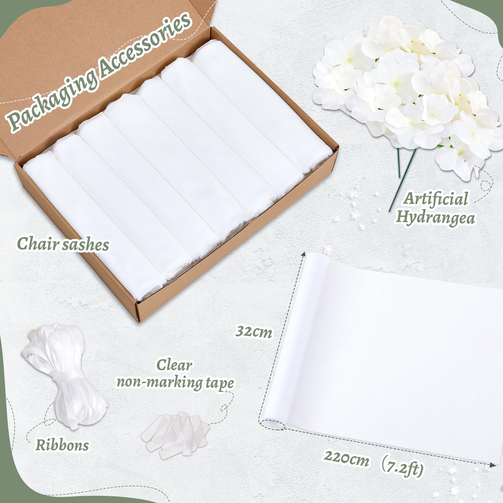 SoarDream White Wedding Chair Sashes, 16 Pack Sheer Tulle with Artificial Hydrangea Accents for Ceremony & Reception Home Chair Decorations