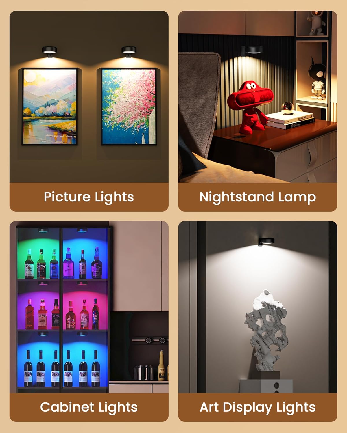 Skiennix 3-Pack Wireless Picture Lights - Rechargeable Magnetic LED Puck Lights with Remote | 3 Color Temps & Dimming