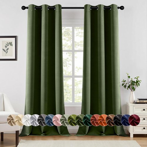 MIULEE Olive Green Blackout Curtains - Thermal Insulated Room Darkening Drapes | 96-Inch Grommet Top, 2 Panels