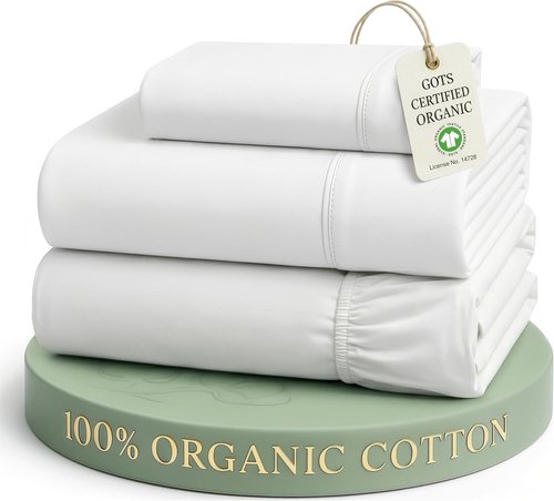 LANE LINEN 100% Organic Cotton Twin Sheets Set - Soft, Breathable Percale Bedding | 3-Piece White Set