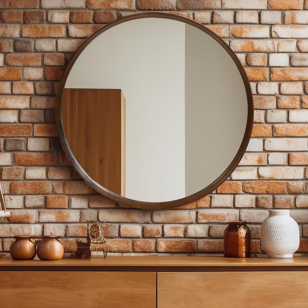 FRUMENSHIP 30 Inch Silver Round Mirror, Circle Wall Mirror with Metal Frame, for Bathroom, Vanity, Bedroom, Living Room, Entrance