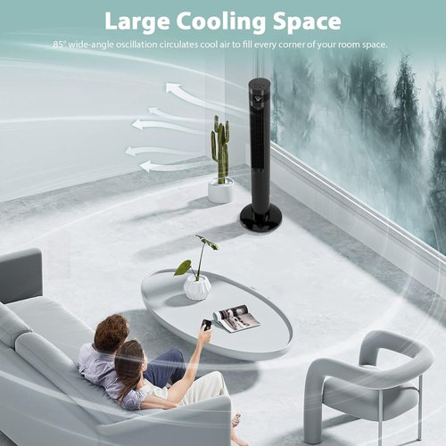 Antarctic Star Tower Fan - Portable 43'' Bladeless Oscillating Fan with Remote Control | Quiet Cooling, 12H Timer, 3 Speeds, Black