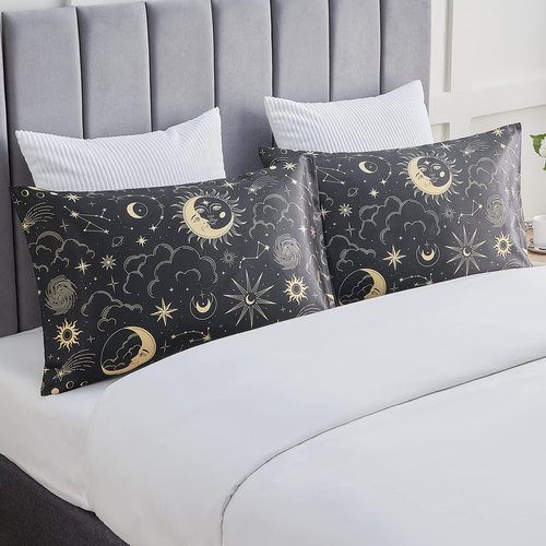 EXQ Home Satin Pillowcase - Black Printed Silk for Hair & Skin | 2 Pack Queen Size 20x30 Inches