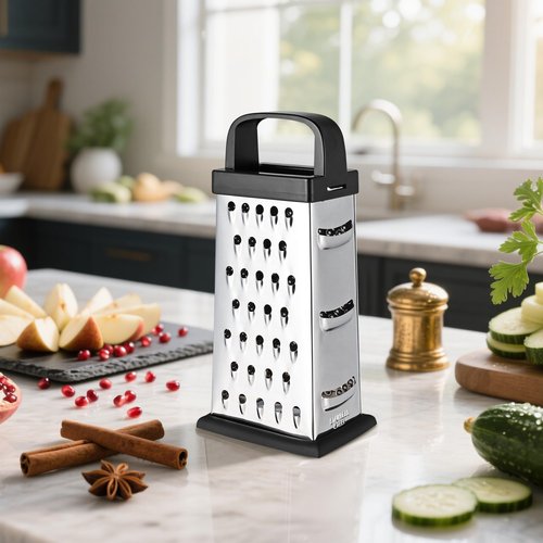 Cheese Grater, 8 IN Size 4-Sided Stainless Steel Grater, Food Shredder for Cheese, Parmesan, Vegetable, Dishwasher Safe, Black