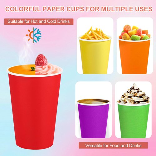 Kochorie 100 Pack Disposable Rainbow Paper Cups - Colorful 12 Ounce Birthday Party Supplies | 6 Vibrant Colors