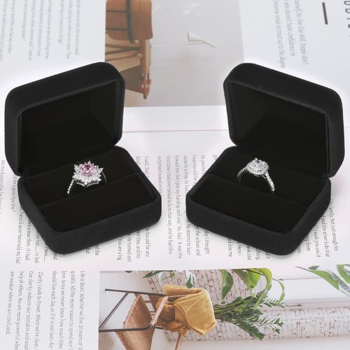 KUKUVR 2 Pieces Velvet Metal Wedding Ring Box, Elegant Jewelry Earring Studs Gift Box for Women Girl, Ring Holder Case for Engagement Proposal, Anniversary, Bridal Party Decor (Black)