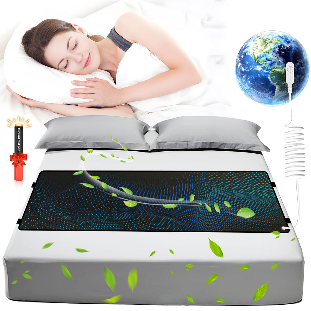Grounding Mat for Bed, Grounding Pad for Sleeping, Anti-Slip PU Leather Mattress with Grounding Cord for Enhanced Sleep & Comfort Suitable for Feet & Desk 27''×60''(Queen)