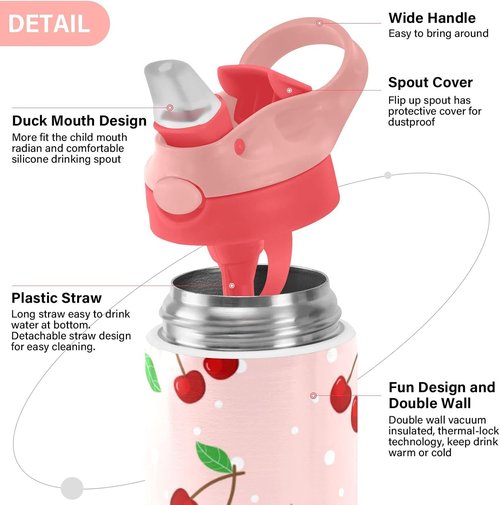 Cherry Water Bottle - Leakproof Double-Walled Stainless Steel Thermo Flask | Insulated Tumbler for Kids & Girls