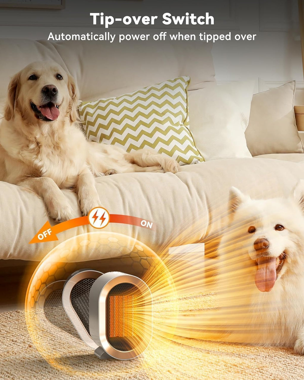 QQT Portable PTC Ceramic Space Heater - Quiet Energy-Saving Indoor Heater with Safety Features | White