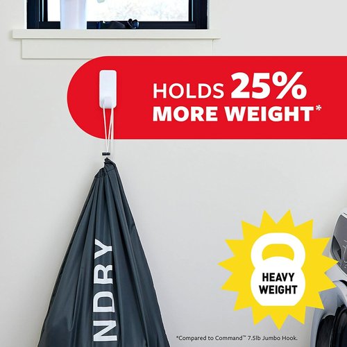 Command 10 lb XL Heavyweight Hook - Damage-Free Adhesive Wall Hooks for Organization & Storage | 2 Hooks & 6 Strips