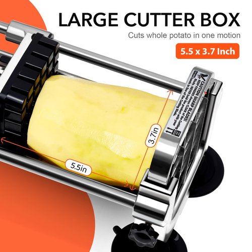 Befano French Fry Cutter, Stainless Steel Potato Cutter with 1/2 Inch and 3/8 Inch Blades, (Manual Cutter, 1/2'' & 3/8'' Blade)