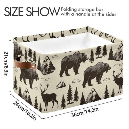 Aslsiy Storage Basket Vintage Deer Bear Moose Nursery Bins National Park Baby Box Canvas Clothes Shelf Basket Laundry Hamper for Home Closet 1 Pcs