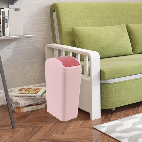 Jnktka 3.5 Gallon Swing Top Trash Can, Slim Garbage Can with Lid, Office Wastebasket Plastic Set of 1, Pink