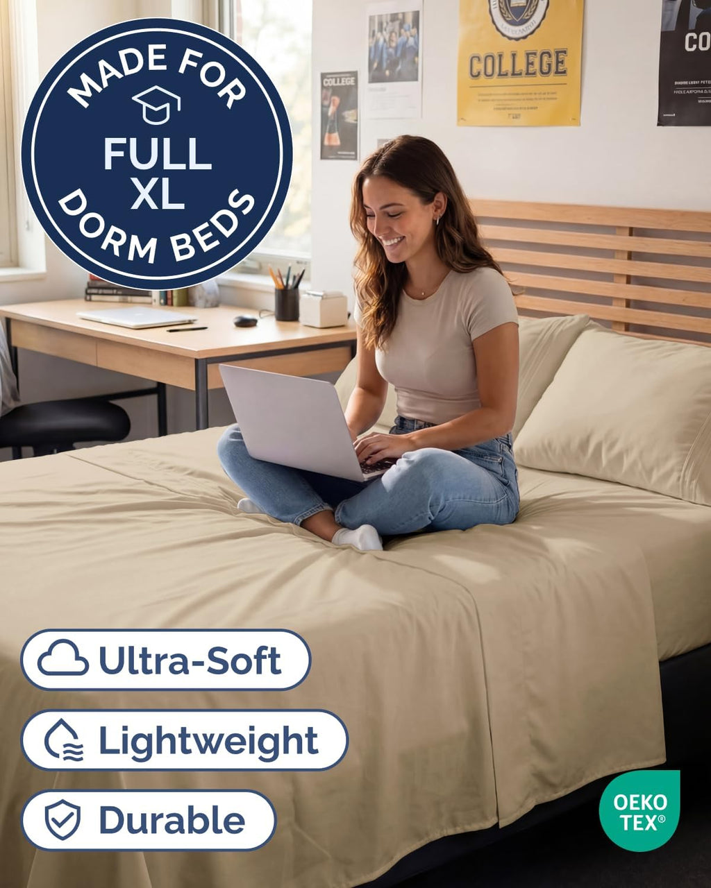 Skiennix Full XL Bed Sheet Set - Soft, Breathable & Cooling 4-Piece Luxury Bedding - Deep Pockets, Fade & Wrinkle Free - Cream