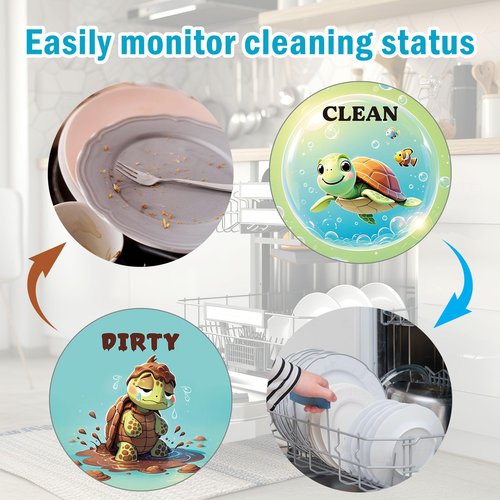 Funny Dishwasher Magnet Clean Dirty Sign,Double-Sided Reversible Clean/Dirty Sign for Stainless Steel Dishwashers,Refrigerator,Laundry Room,Kitchen,Sea Turtle Magnetic Home and Kitchen Gadgets