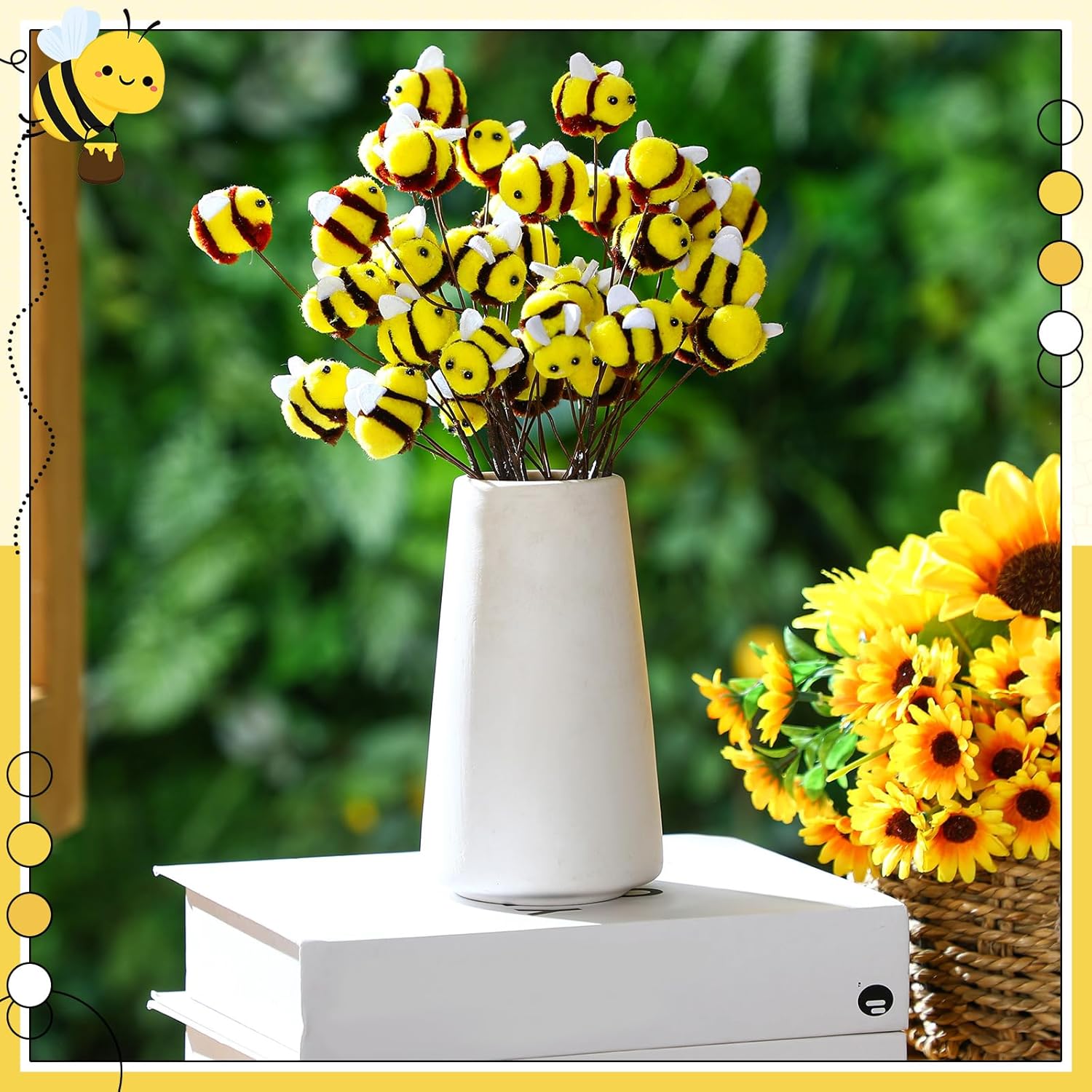 Suncalla 12 Pcs Felt Bee Stems - Adorable Honeybee Decorations for Baby Showers & Parties | Farmhouse Centerpieces
