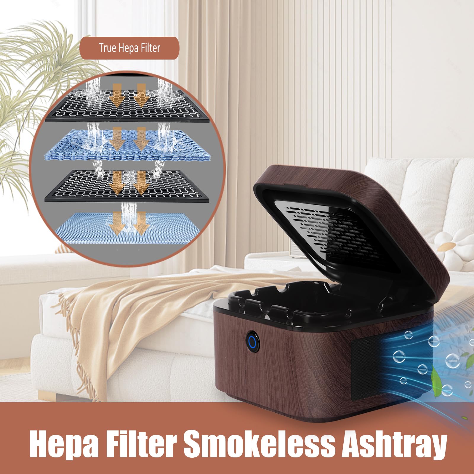 WSTA Portable Smokeless Ashtray,Multifunctional HEPA Filter Ashtray for Cigarettes,Smoke Eaters for Home Office Car Outdoor-Grey