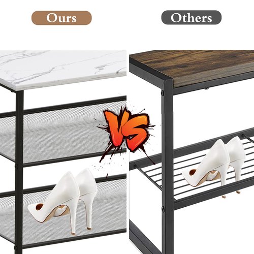 Garden 4 you Shoe Rack for Entryway 4 Tiers 11.8" D x 25" W x 28" H, Metal Shoe Rocks with White Wooden Tabletop, Angled Shoes Rack with Adjustable Mesh Shelves for Entryway Hallway Closet