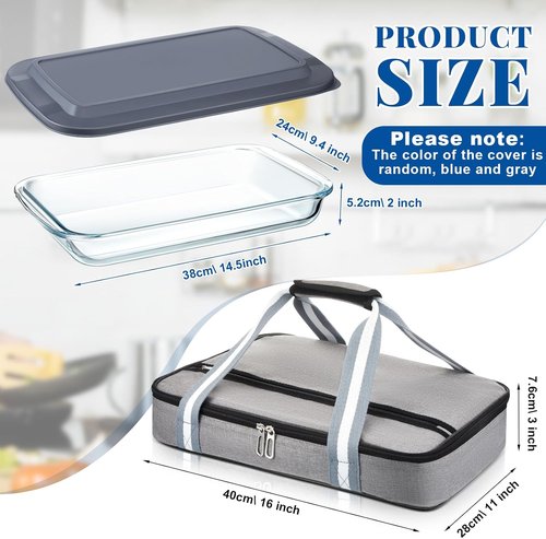 FoldTier Glass Baking Dish - 9 x 13 Inch Casserole with Lid & Insulated Carrier Bag for Hot or Cold Food