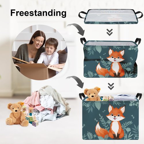 Clastyle Cute Woodland Animal Laundry Basket Kids Clothes Book Storage Basket Gift Toy Box for Bedroom Decor,Fox,40x30x30 cm