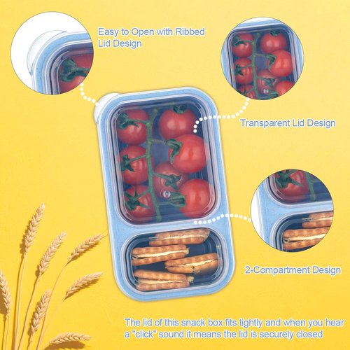 DOSEWART 2-Compartment Snack Containers - Eco-Friendly Wheat Straw Meal Prep Packs | 6-Pack