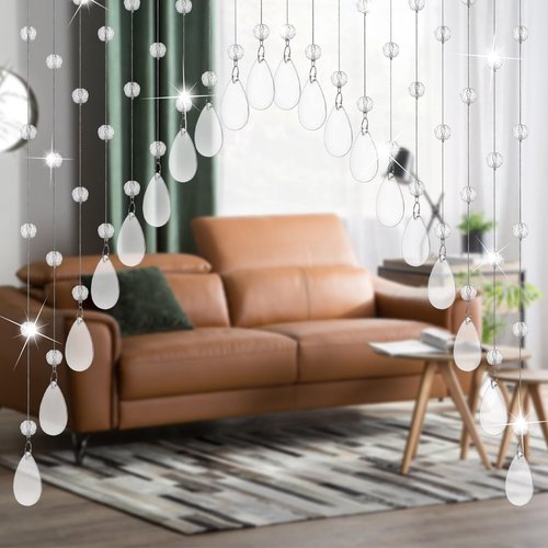 Ptwola 20 Strings Crystal Beaded Curtain, Self-Adhesive Arched Clear Crystal Glass Door Valance Hanging Stran Doorway Room Divider Partition for Home Coffee House Bedroom Restaurant Closets Windows