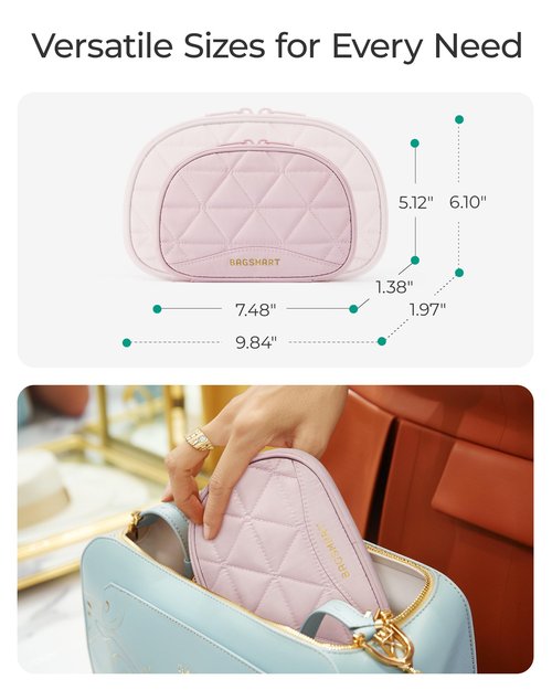 BAGSMART Travel Jewelry Case Jewelry Organizer Storage Roll Rings Necklaces Earrings Bracelets Brooches Watch Large Portable Light Pink