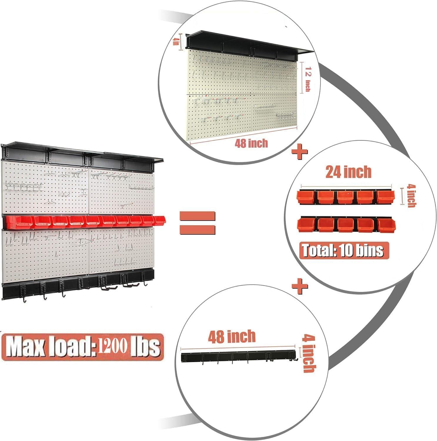 Ultrawall Pegboard Wall Organizer - 48 X 36 Inch Garage Storage Solution with 72 Hooks & Bins