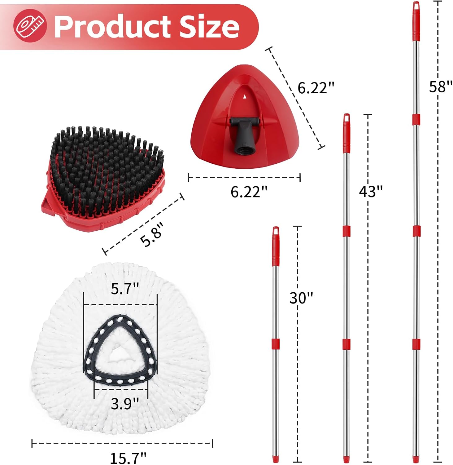 O-Cedar Spin Mop Replacement Set - 2 Microfiber Mop Heads, 58" Handle & Scrub Brush Attachment
