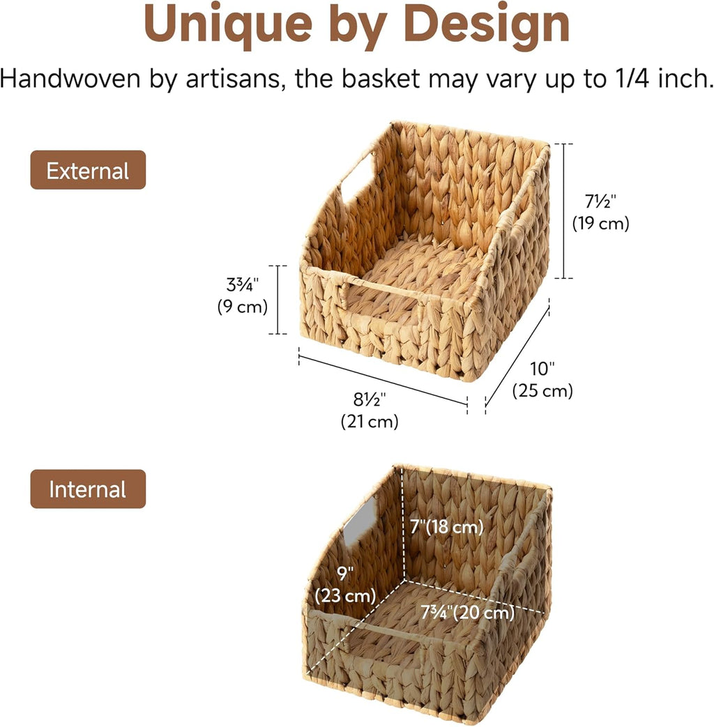 StorageWorks Wicker Pantry Baskets - Handwoven Organizing Baskets with Handles | 2 Pack, Water Hyacinth