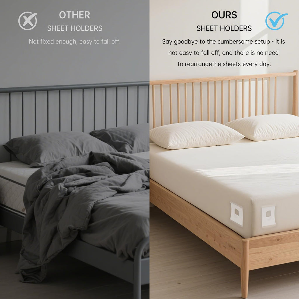 Upgrade Bed Sheet Holders for Corners: 4Pcs Fitted Lock Sheet Holders Keep Sheets Firm & Tight, Heavy Duty Bed Sheet Clips, with Clip Easy to Install for All Mattress Sizes - No More Loose Sheets