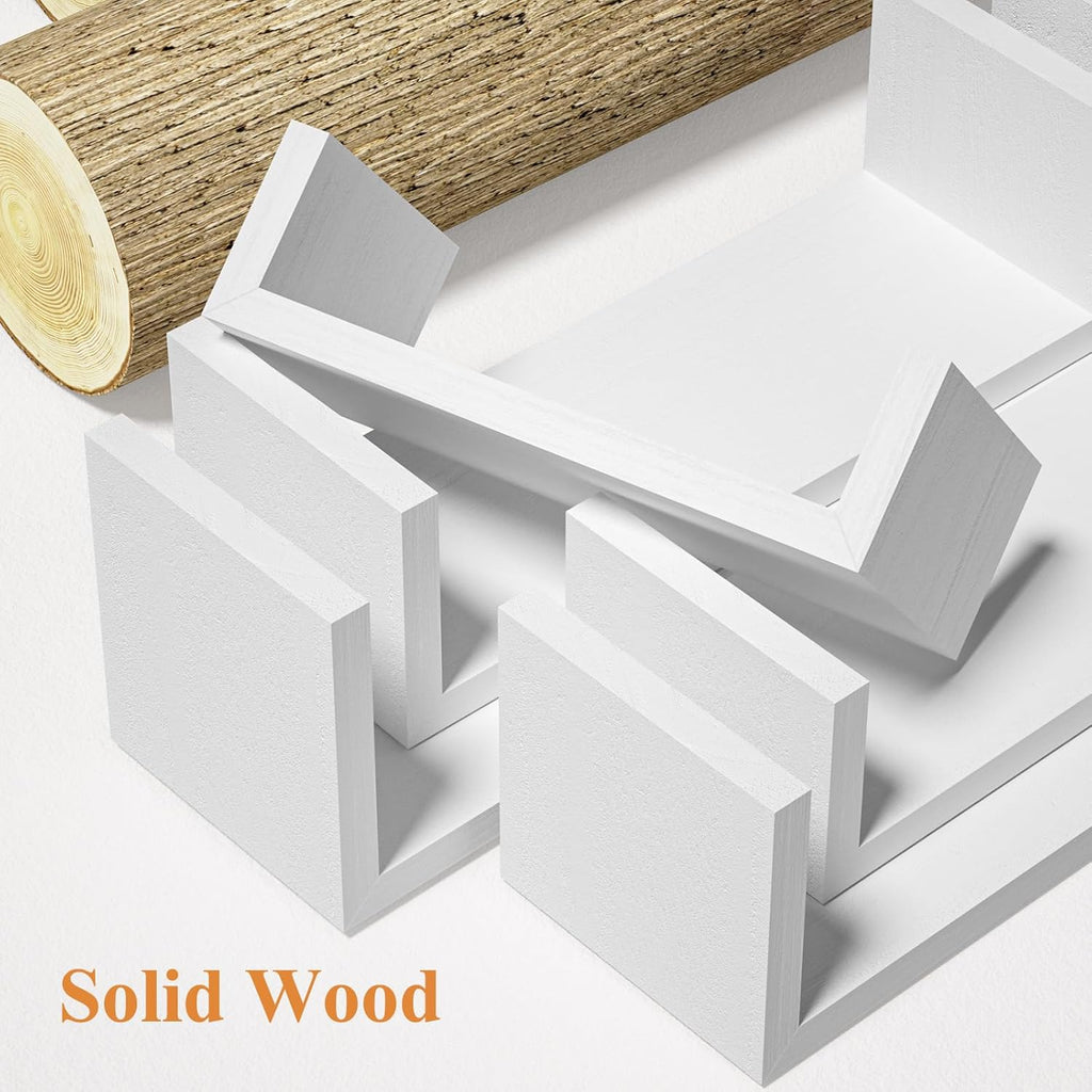 SRIWATANA Floating Wall Shelves - Set of 5 Wood Shelves for Home Decor | Versatile for Bathroom, Bedroom, Kitchen, Office - Washed White