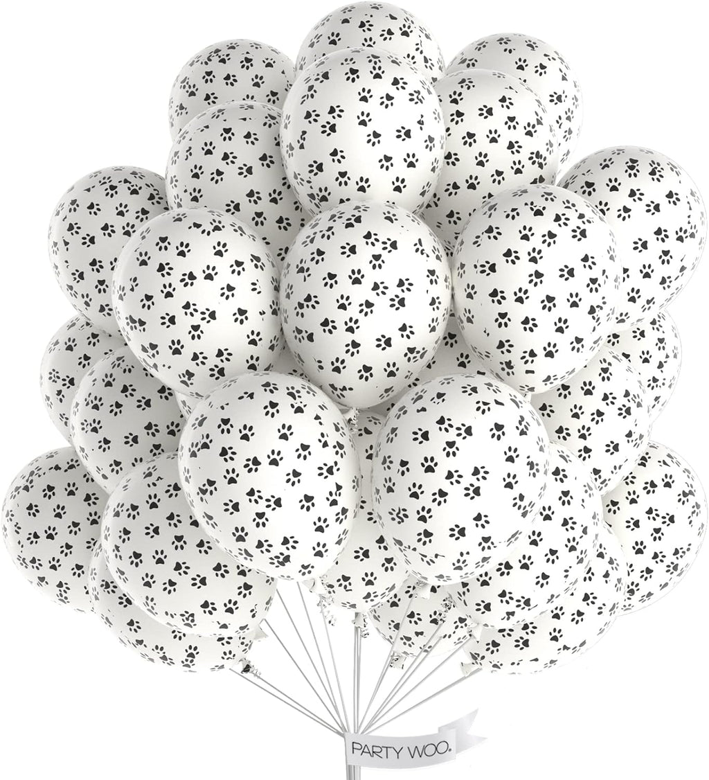 PartyWoo Paw Balloons - 50 Pcs 12 Inch Matte White Latex Balloons for Dog-Themed Birthday Parties