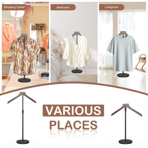 OLV 2 Pack Shirt Display Stand, 18-34 Inch Height Adjustable Mannequin Torso Stand Dress Form for Vendors Shop, T Shirt Display Jacket Coat Hanger Steaming Clothes Holder, Brown
