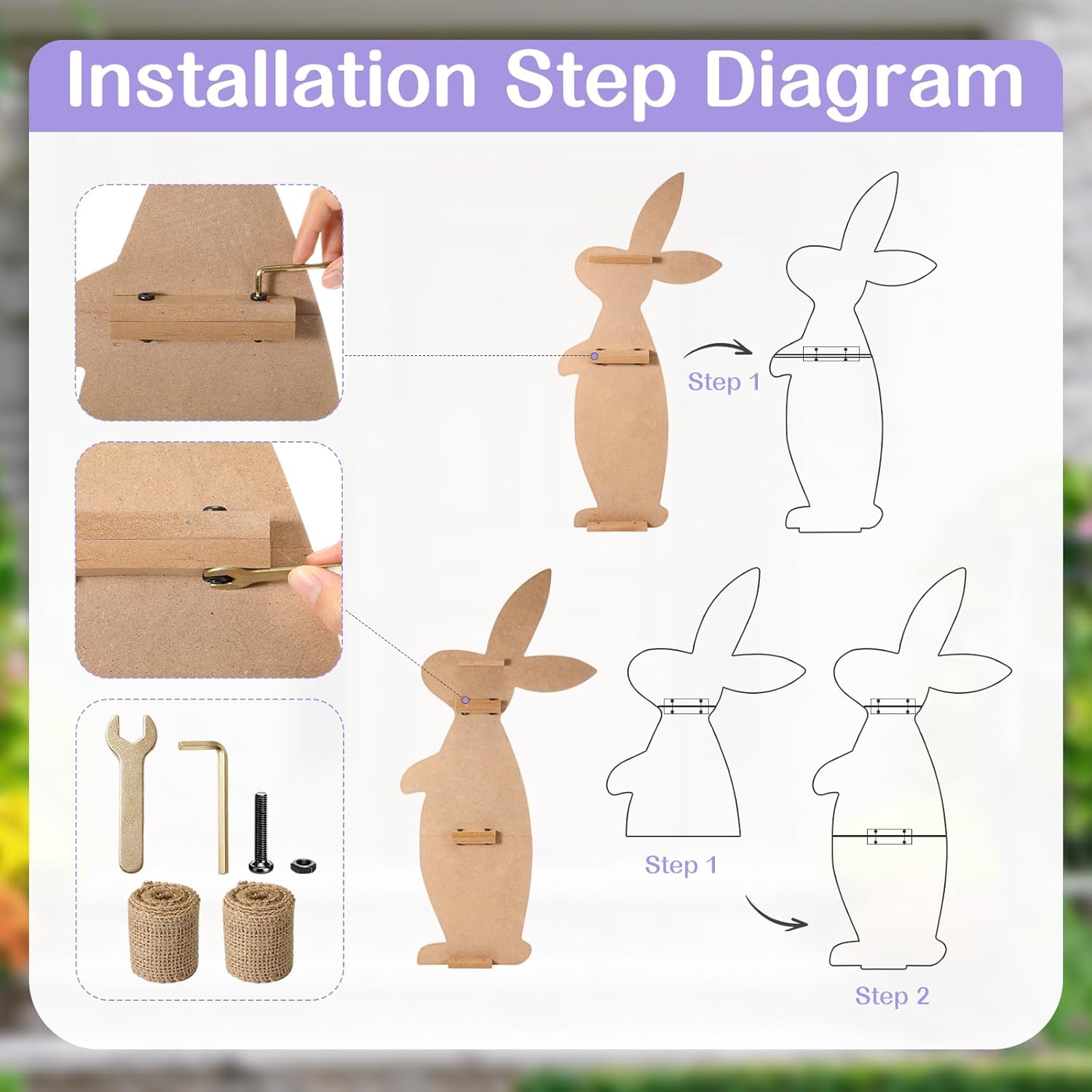 Yerliker Outdoor Easter Decorations - Rustic Wooden Bunny Signs for Porch | Large 31.6" & 27.56" Sizes