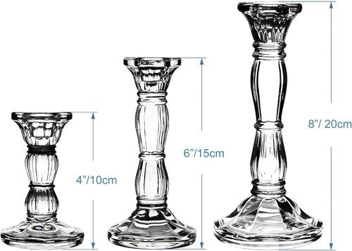 Clear Crystal Candle Stick Holders by [Brand Name] | 3-Pack for Taper Candles, Weddings & Parties