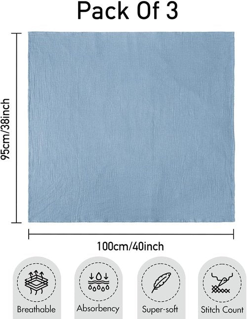 GLLQUEN Baby Muslin Swaddle Blankets - 3-Pack Receiving Blankets for Newborns | Unisex Elephant Design, 40 x 38 Inches