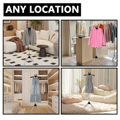 Foldable Clothes Steamer Stand with Adjustable Height & Ironing Gloves – Universal Garment Steamer Rack Compatible with Most Steamers, Portable Hanging Rack for Easy Steaming and Storage (Black)