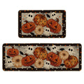 Artoid Mode Black Ghost Spooky Jack-O'-Lantern Pumpkin Halloween Kitchen Mats Set of 2, Low-Profile Home Decor Kitchen Rugs for Floor - 17x29 and 17x47 Inch