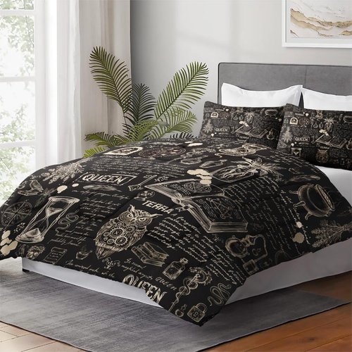 WeCozy Twin Size Comforter Set with Pillowcase, Gothic Goth Bat Chemistry Science Dark Academia Medieval Soft 2 Pcs Bedding for Kids and Adults Bedroom Bed Decor