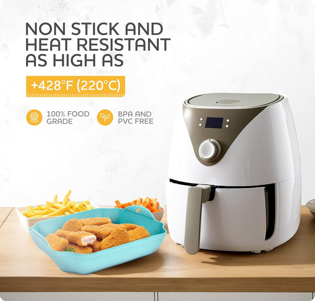 Zip Standing Reusable Silicone Air Fryer Liners - 7.5" Square for 4-7QT Air Fryers with Handles & Holes