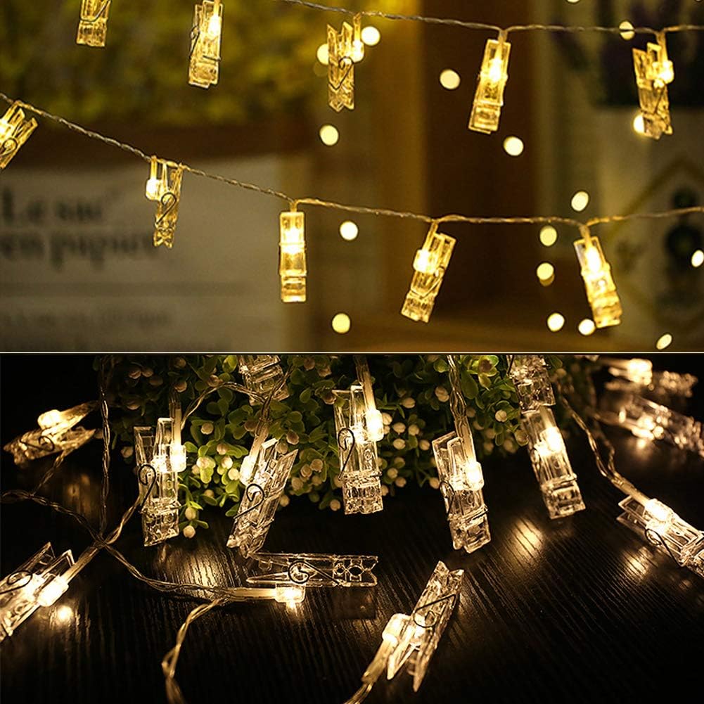 Skiennix Photo Clips String Lights - 20 LED Warm White Fairy Lights, 9.8Ft for Dorm & Party Décor