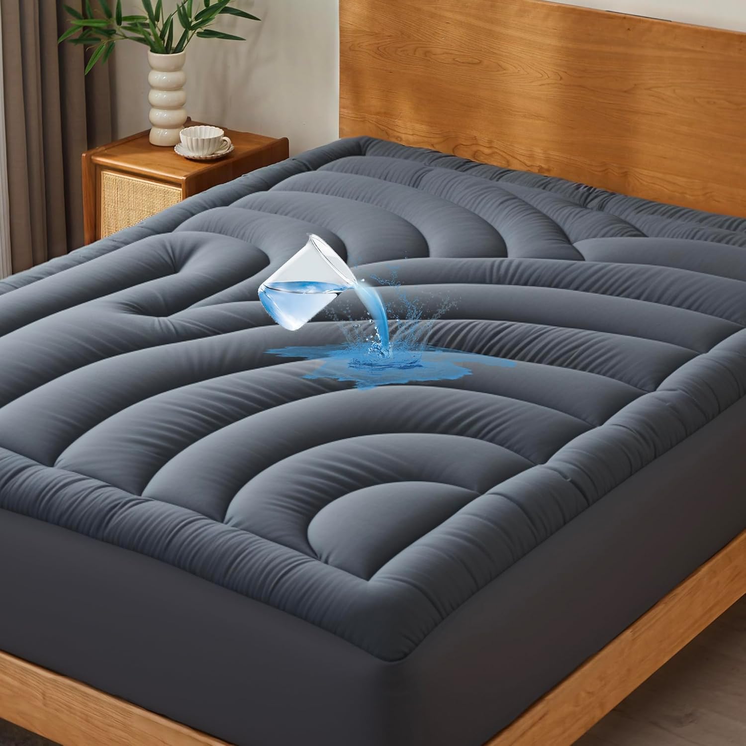 Waterproof Mattress Pad Queen, Quilted Fitted Queen Mattress Topper, Five-Layers Noiseless Mattress Protector Cover with 8"-21" Deep Pocket, Machine Washable, Grey, 60x80
