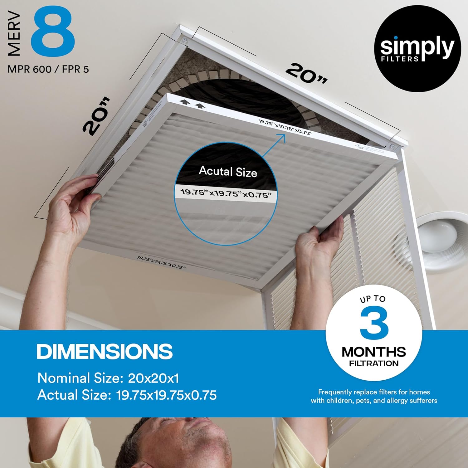 Simply 20x20x1 Air Filter - MERV 8 | 6-Pack Furnace Filters for Dust, Pet & Allergy Control