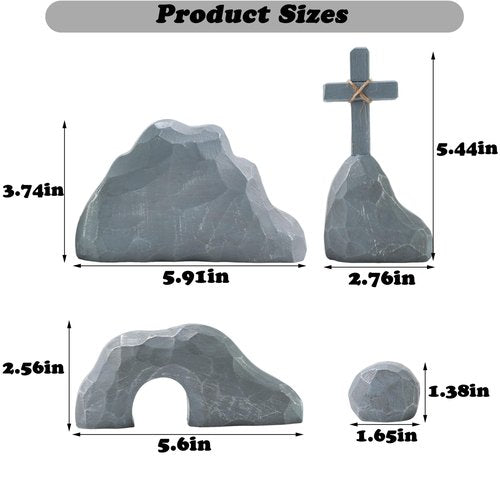 Empty Tomb Easter Decor with Cross, Easter Empty Tomb Resurrection Scene for Christian Decoration, Realistic Rock Resin Sculpture for Religious Display, Home Office Tabletop Tray, Church, Shelf Decor